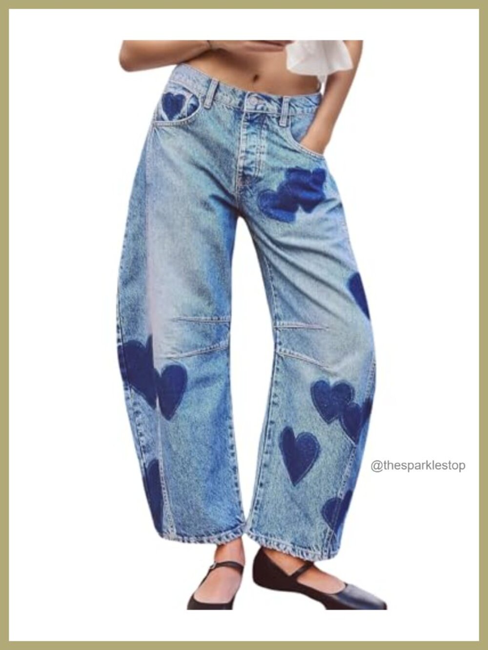 Low Rise Wide Leg Baggy Jeans Heart Print Boyfriend Denim Pants
